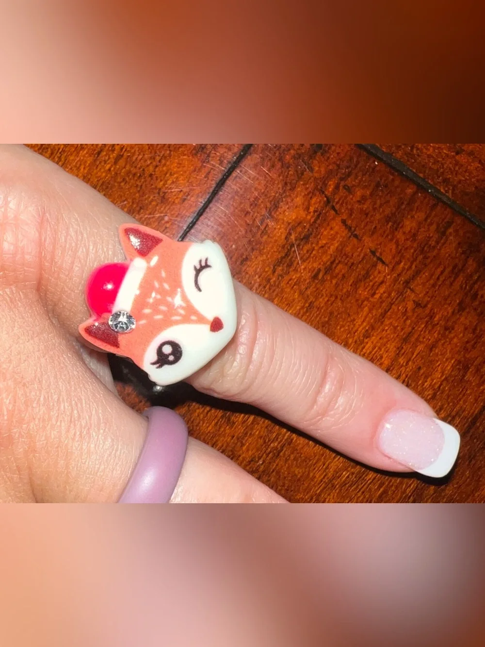 New Cute Christmas Fox Ring with Santa hat and rhinestone Accent os girls